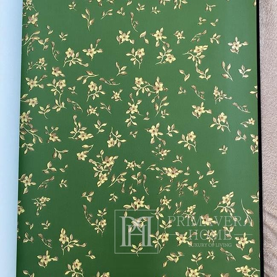 Exclusive luxury wallpaper Versace geometric shades of green with gold flowers