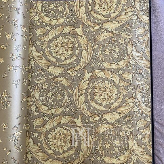 Tapeta Versace Barocco geometryczna ozdobna metaliczna złota w kwiaty