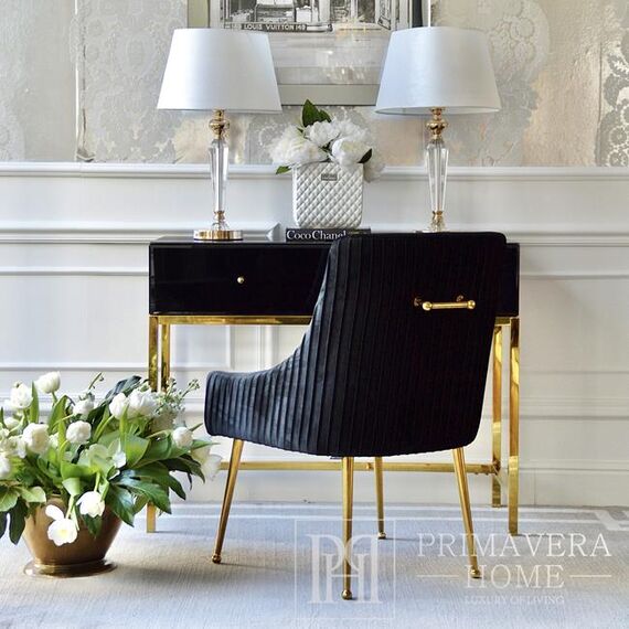 Krzesło glamour nowoczesne, tapicerowane, do jadalni, salonu nowoczesne z kołatką, czarne, złote PALOMA