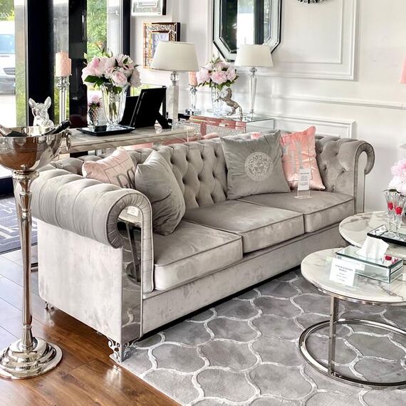 New York Glamour Sofa Modern gray AVIATOR silver