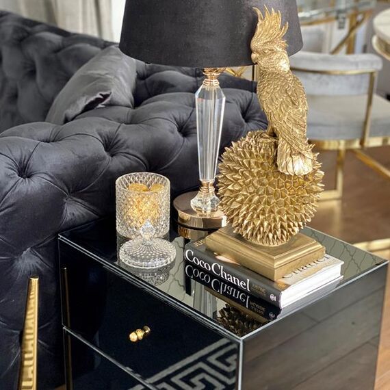 Glass bedside table Franco for the bedroom glamor black, gold OUTLET