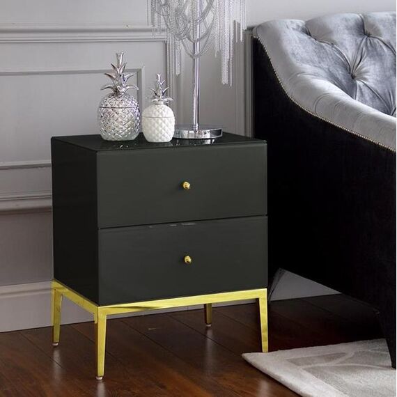 Glass bedside table Franco for the bedroom glamor black, gold OUTLET