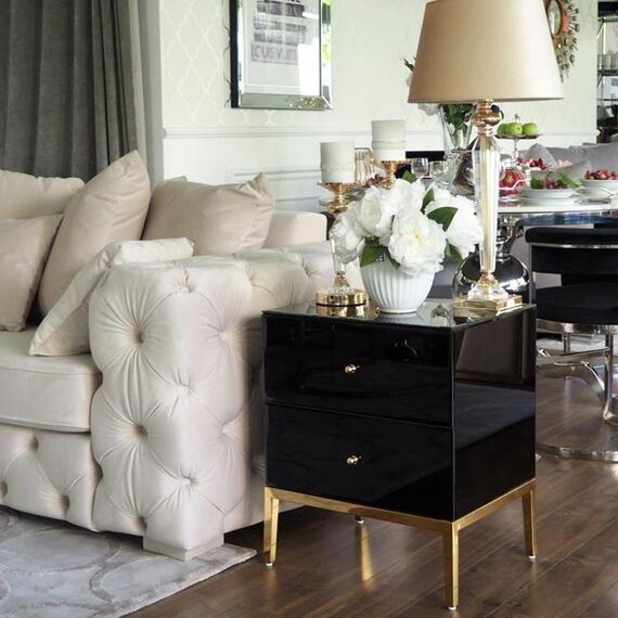 Glass bedside table Franco for the bedroom glamor black, gold OUTLET
