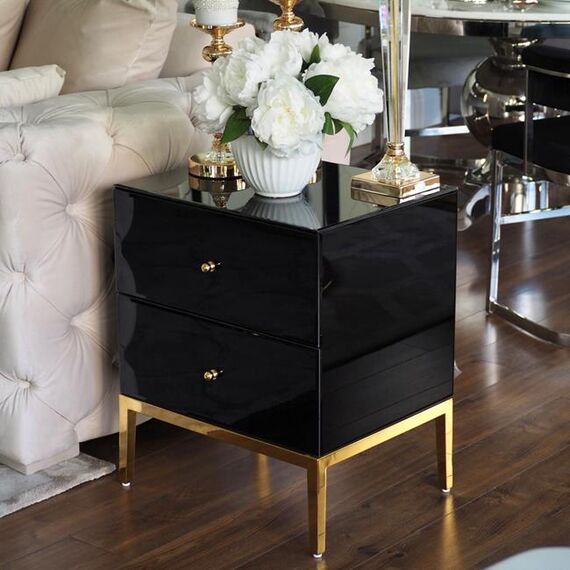 Glass bedside table Franco for the bedroom glamor black, gold OUTLET