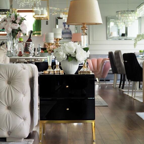 Glass bedside table Franco for the bedroom glamor black, gold OUTLET