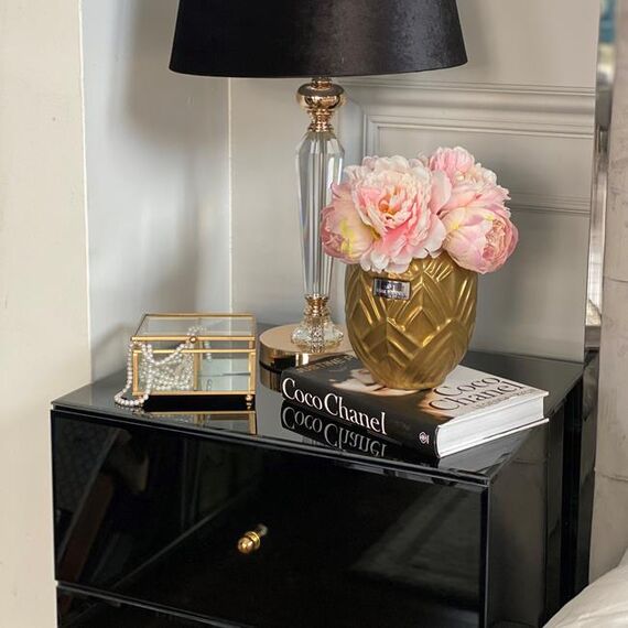 Glass bedside table Franco for the bedroom glamor black, gold OUTLET