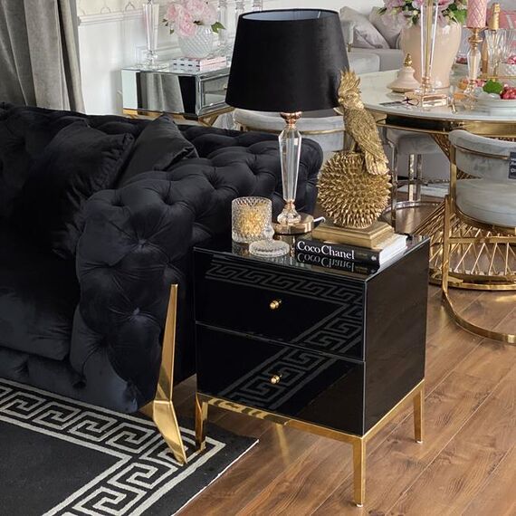 Glass bedside table Franco for the bedroom glamor black, gold OUTLET
