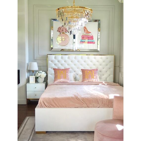 Zestaw 2szt szafek nocnych  Franco do sypialni glamour biała ze złotą podstawą OUTLET