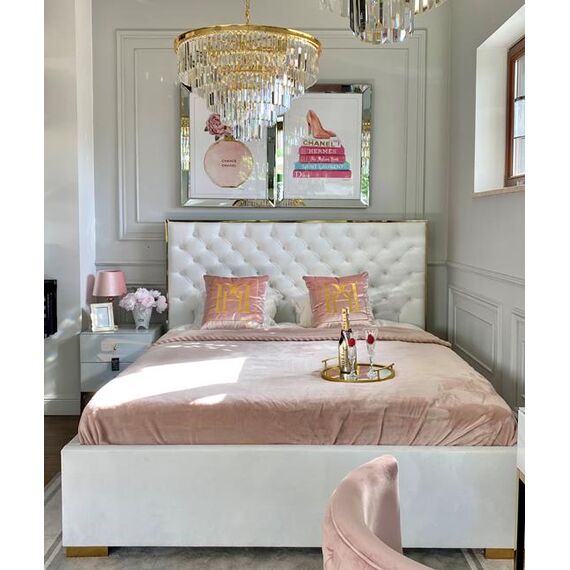 Zestaw 2szt szafek nocnych  Franco do sypialni glamour biała ze złotą podstawą OUTLET