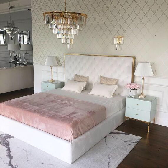 Zestaw 2szt szafek nocnych  Franco do sypialni glamour biała ze złotą podstawą OUTLET