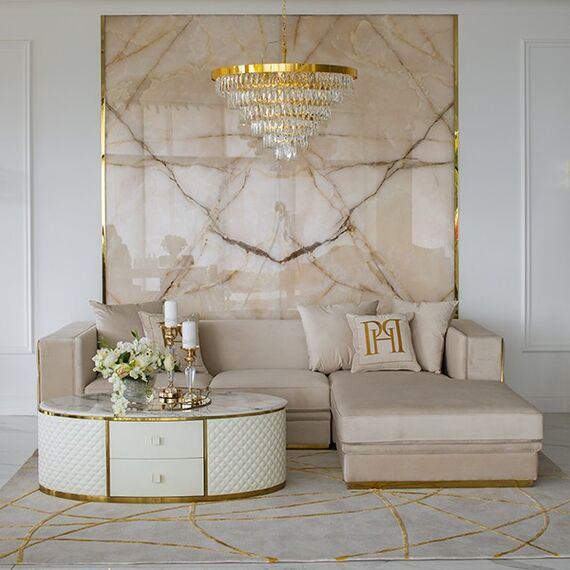 Beżowo złoty dywan glamour STRIPES GOLD