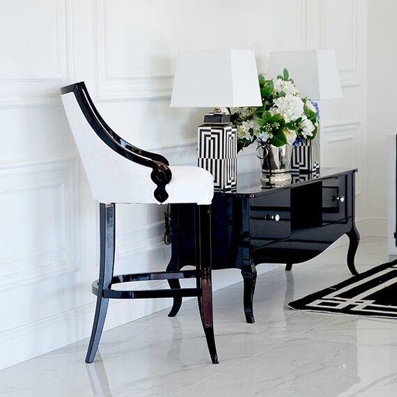 Upholstered stool CARLOTTA glamor oak, black, white