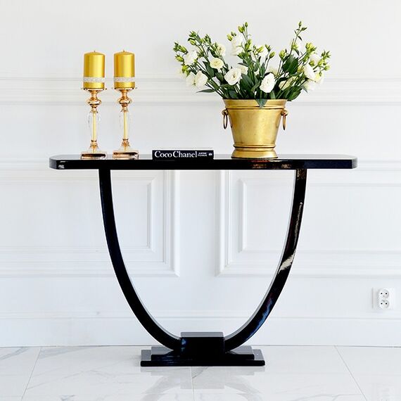 Modern art deco glamor dressing console in black gloss matt DAISY