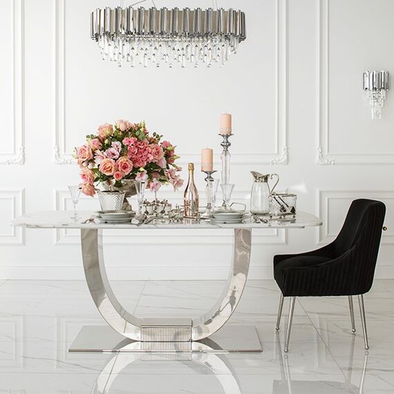 Krzesło glamour luksusowe, tapicerowane z kołatką, do jadalni, salonu, nowoczesne, czarne, srebrne PALOMA
