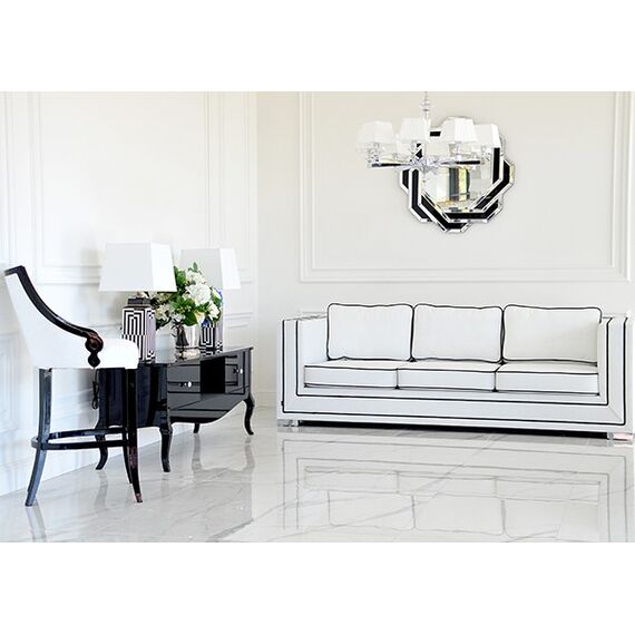 BIANKA glamor sofa with cushions, white and black