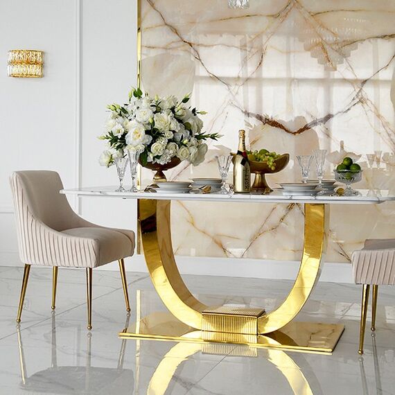 Glamour dining room table gold steel white top ART DECO