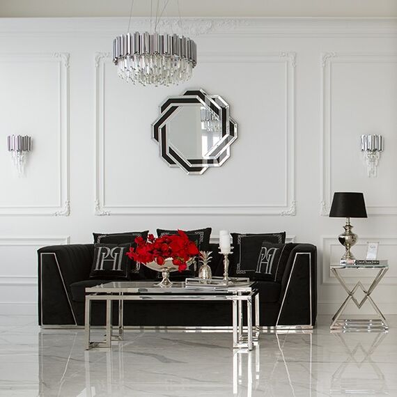 Coffee table in New York style and glamour stainless steel marble OSKAR SILVER