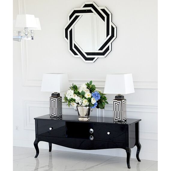 Stylish cabinet, TV table, glossy chest of drawers, bent legs black ELENA GLAMOR