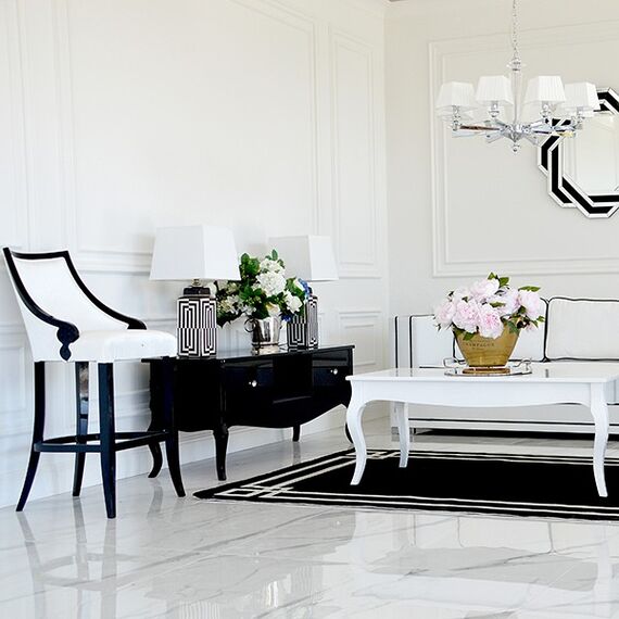 Stylish cabinet, TV table, glossy chest of drawers, bent legs black ELENA GLAMOR