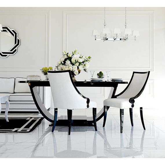 Krzesło glamour ekskluzywne, tapicerowane, do jadalni, klasyczne, wygodne, białe, czarne, bukowe, włoski design CARLOTTA