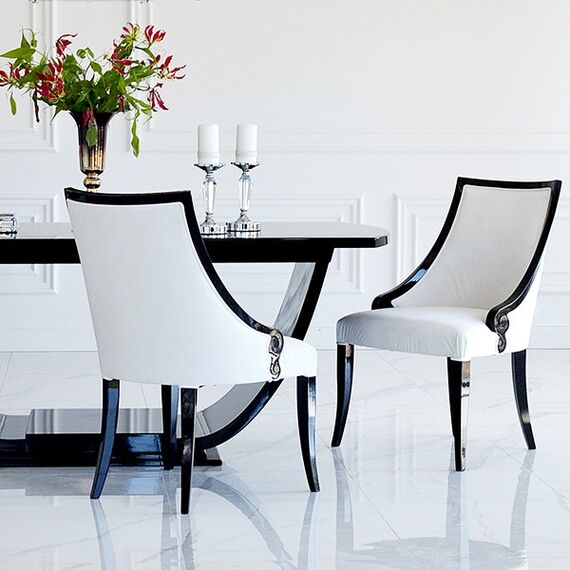 Krzesło glamour ekskluzywne, tapicerowane, do jadalni, klasyczne, wygodne, białe, czarne, bukowe, włoski design CARLOTTA