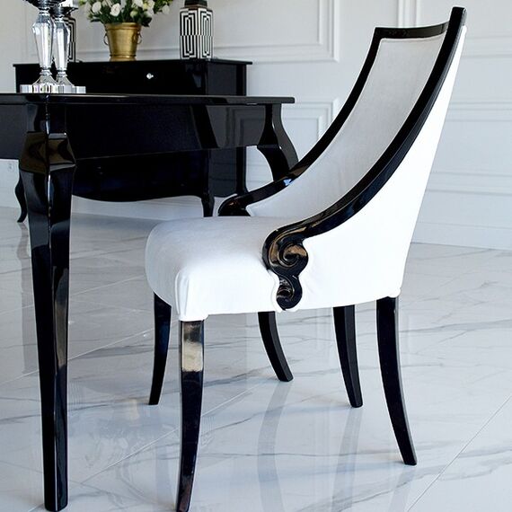 Krzesło glamour ekskluzywne, tapicerowane, do jadalni, klasyczne, wygodne, białe, czarne, bukowe, włoski design CARLOTTA