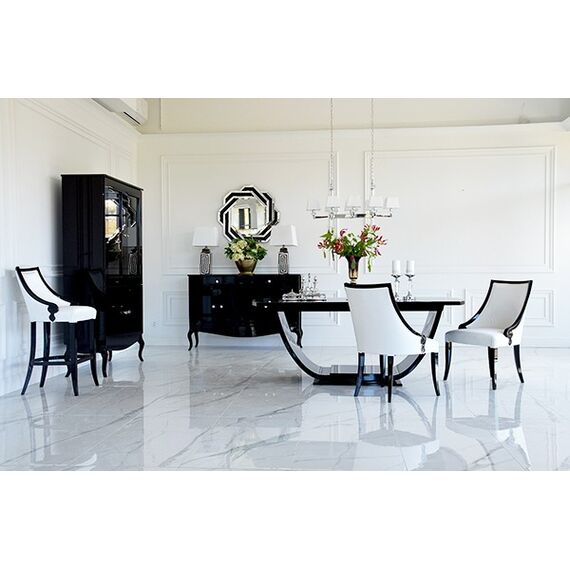 Krzesło glamour ekskluzywne, tapicerowane, do jadalni, klasyczne, wygodne, białe, czarne, bukowe, włoski design CARLOTTA