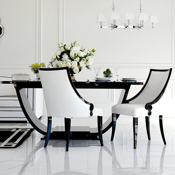 Krzesło glamour ekskluzywne, tapicerowane, do jadalni, klasyczne, wygodne, białe, czarne, bukowe, włoski design CARLOTTA