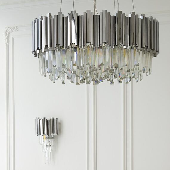Modern glamor crystal chandelier on chains for the living room, round 60 cm EMPIRE SILVER  OUTLET