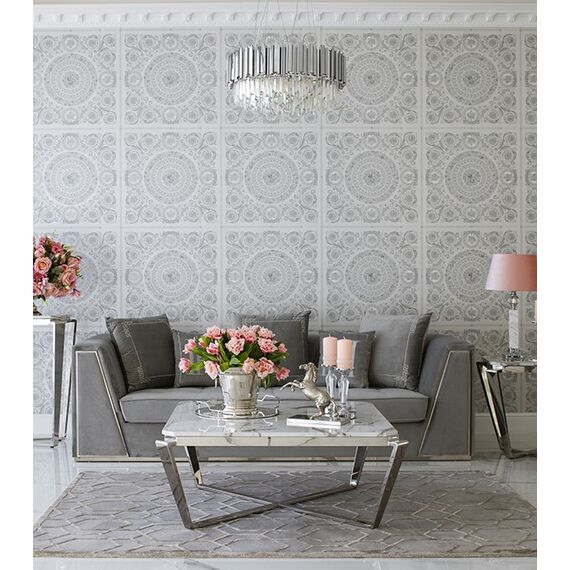 Modern glamor crystal chandelier on chains for the living room, round 60 cm EMPIRE SILVER  OUTLET