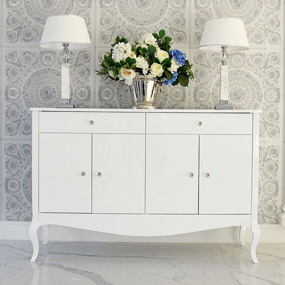 Chest of drawers ELENA GLAMOR , bent legs with drawers, white