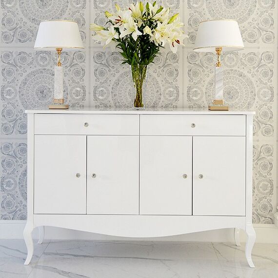 Chest of drawers ELENA GLAMOR , bent legs with drawers, white