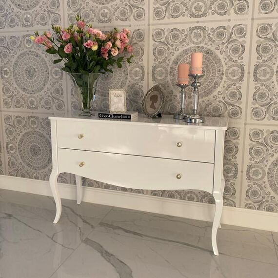 Chest of drawers ELENA GLAMOR high gloss, bent legs white