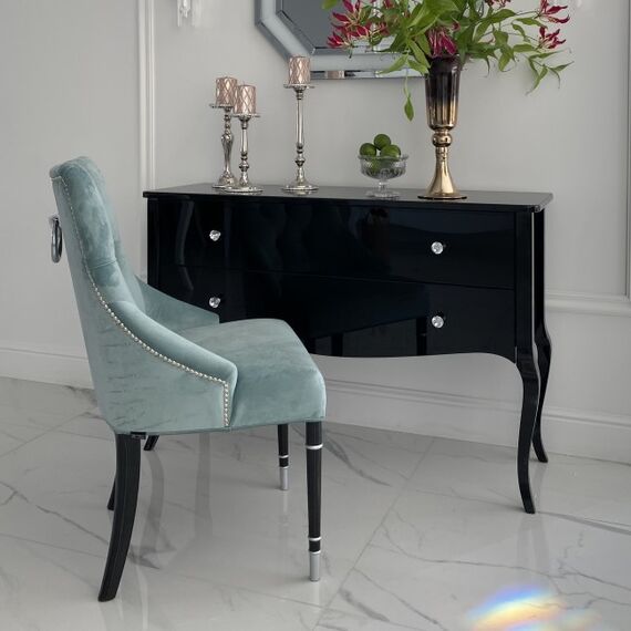 Komoda glamour łazienkowa czarna wysoki połysk, gięte nogi stylowa nowoczesna  ELENA GLAMOUR