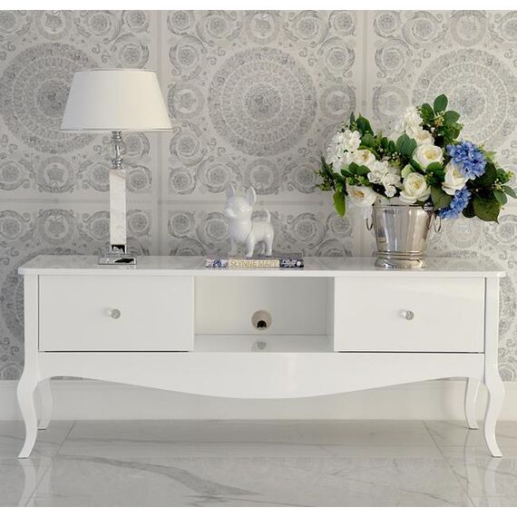 Stylish cabinet, TV table ELENA GLAMOR chest of drawers, bent legs white