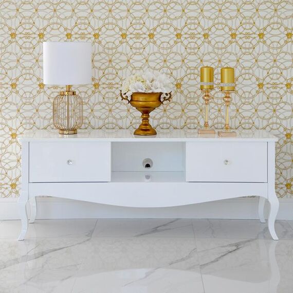 Stylish cabinet, TV table ELENA GLAMOR chest of drawers, bent legs white