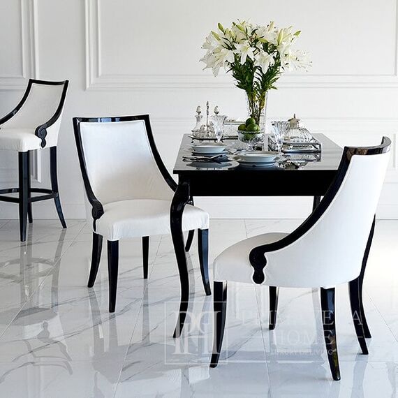 Stylish dining table white gloss, bent legs ELENA GLAMOR