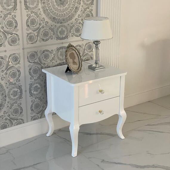 Stylish bedside table ELENA GLAMOR bent legs white