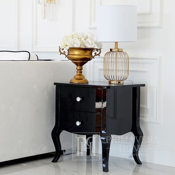 Glamor black high gloss bedside table bent legs ELENA GLAMOUR