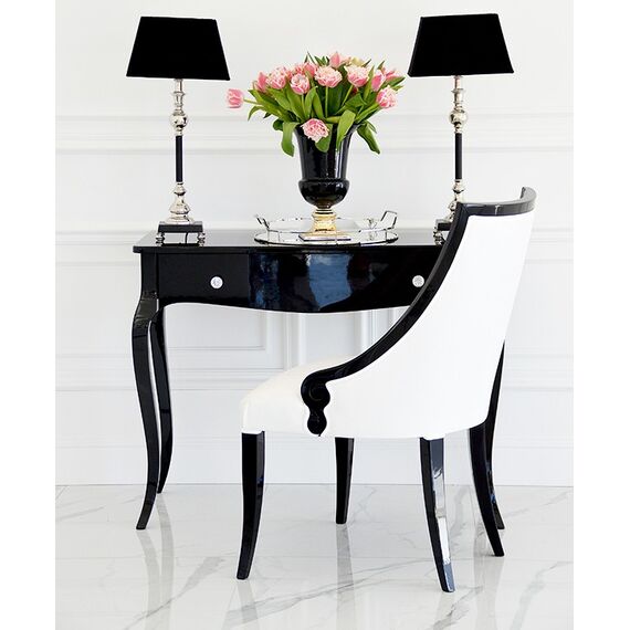 Krzesło glamour ekskluzywne, tapicerowane, do jadalni, klasyczne, wygodne, białe, czarne, bukowe, włoski design CARLOTTA