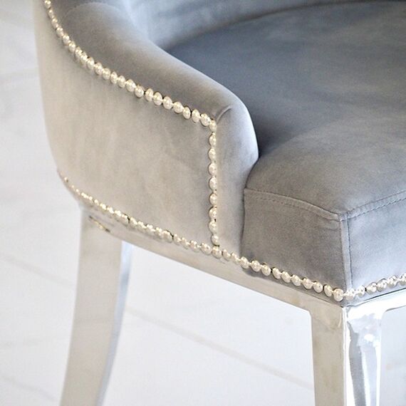 Silver gray upholstered chair on steel straight legs MADAME