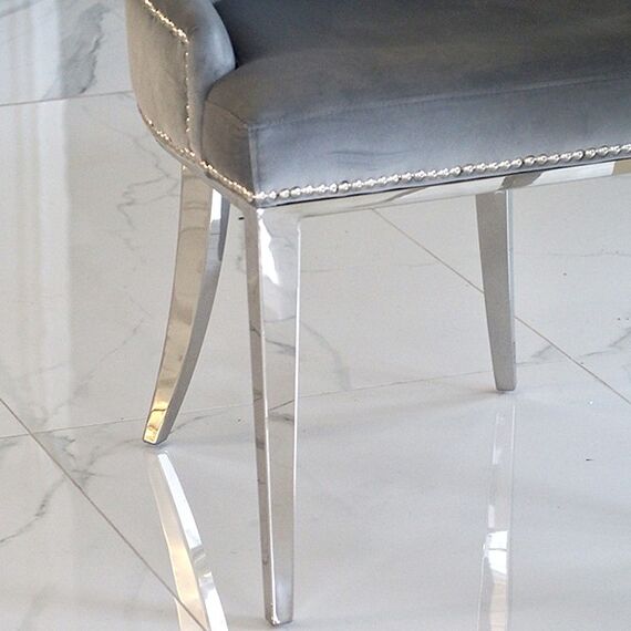 Silver gray upholstered chair on steel straight legs MADAME
