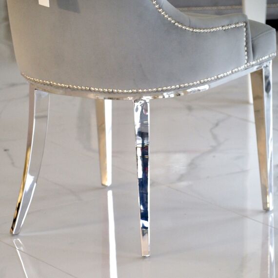 Silver gray upholstered chair on steel straight legs MADAME