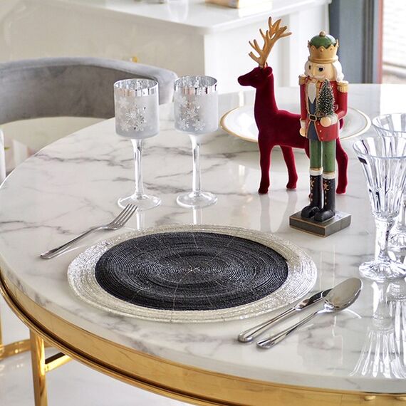 Coaster, black and silver, round 35 cm