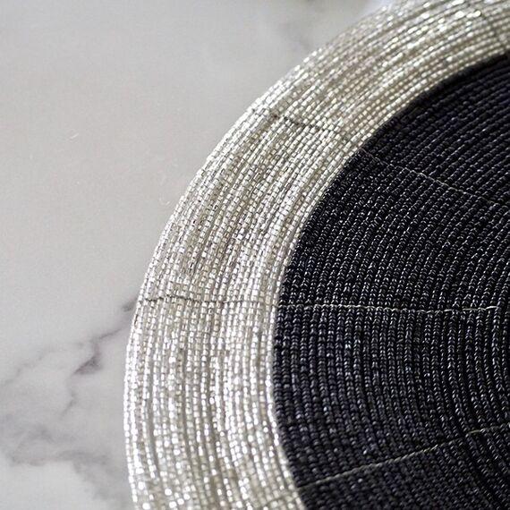 Coaster, black and silver, round 35 cm
