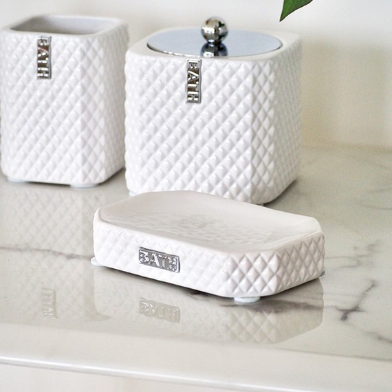 Ceramic bathroom container for white and silver swabs Lene Bjerre