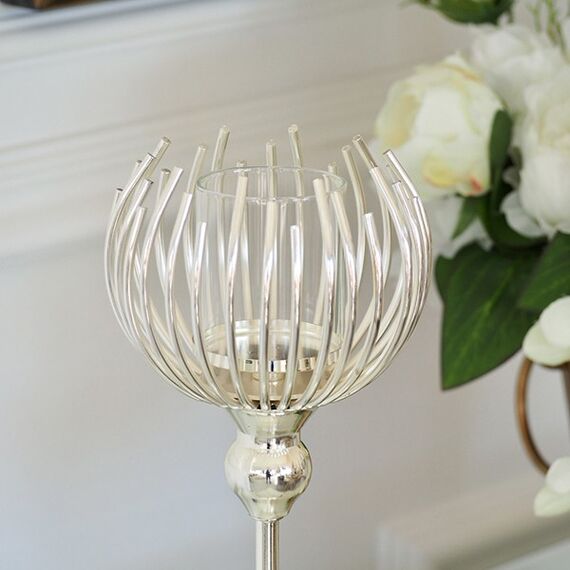 A metal glass candlestick with a VILLA S lampshade 28cm