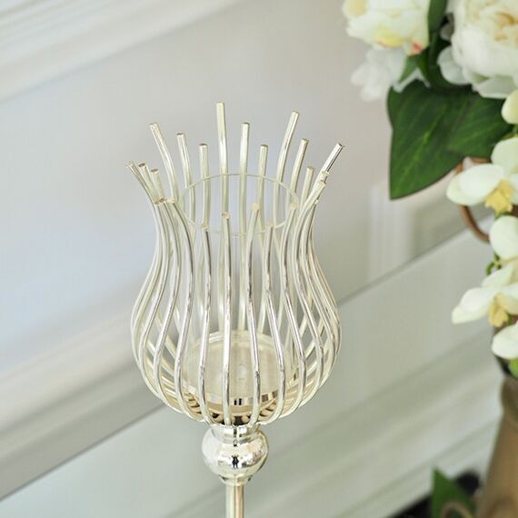 A metal glass candlestick with a VILLA S lampshade 33cm