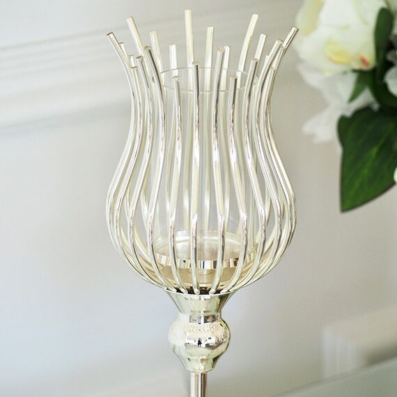 A metal glass candlestick with a VILLA S lampshade 33cm
