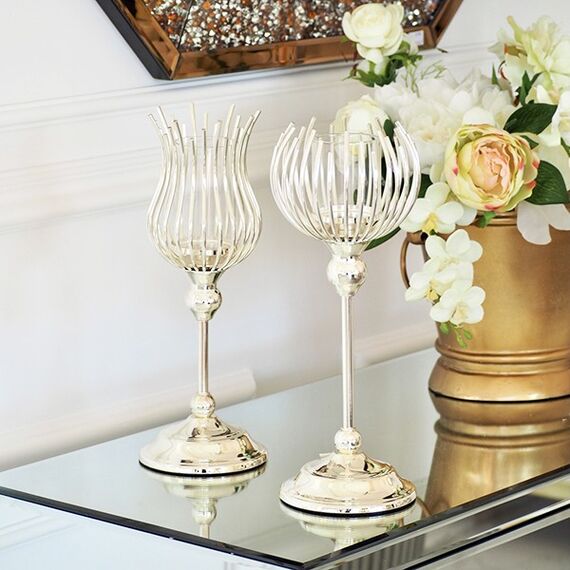 A metal glass candlestick with a VILLA S lampshade 33cm